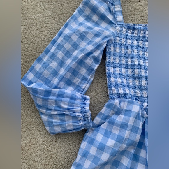 Janie and Jack Size 5 The Emma Gingham Smocked Romper Blue White Plaid One Piece - Picture 7 of 10